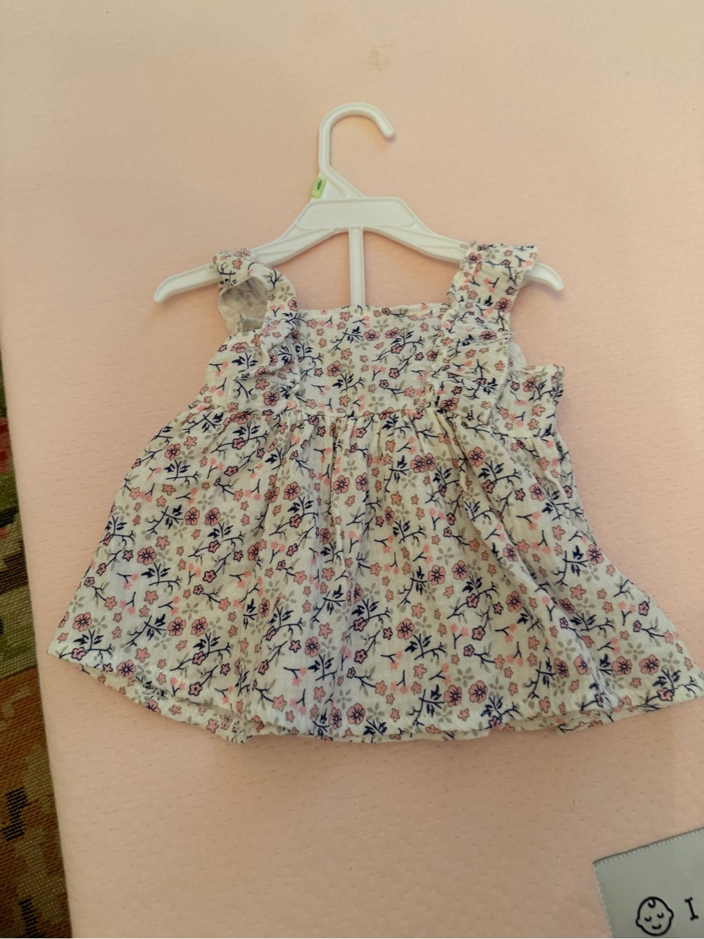 Baby Floral Sundress Top w matching bottom set White with Pink & Navy Flowers